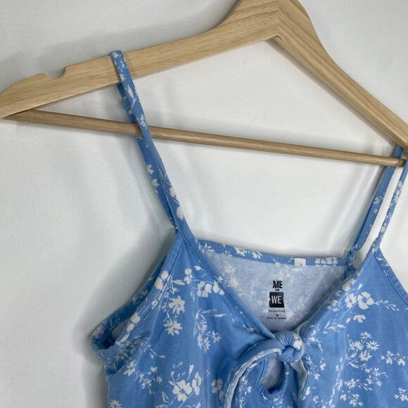 Me to We Light Blue White Floral Print Cropped Tank Top Women's Size Medium M - Picture 4 of 7